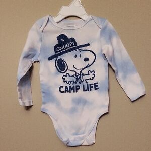 Peanuts Snoopy "Camp Life" tye dye long sleeve onesie/bodysuit